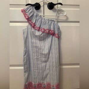 Girls Vineyard Vines Striped One-Shoulder Dress with Pink Floral Trim